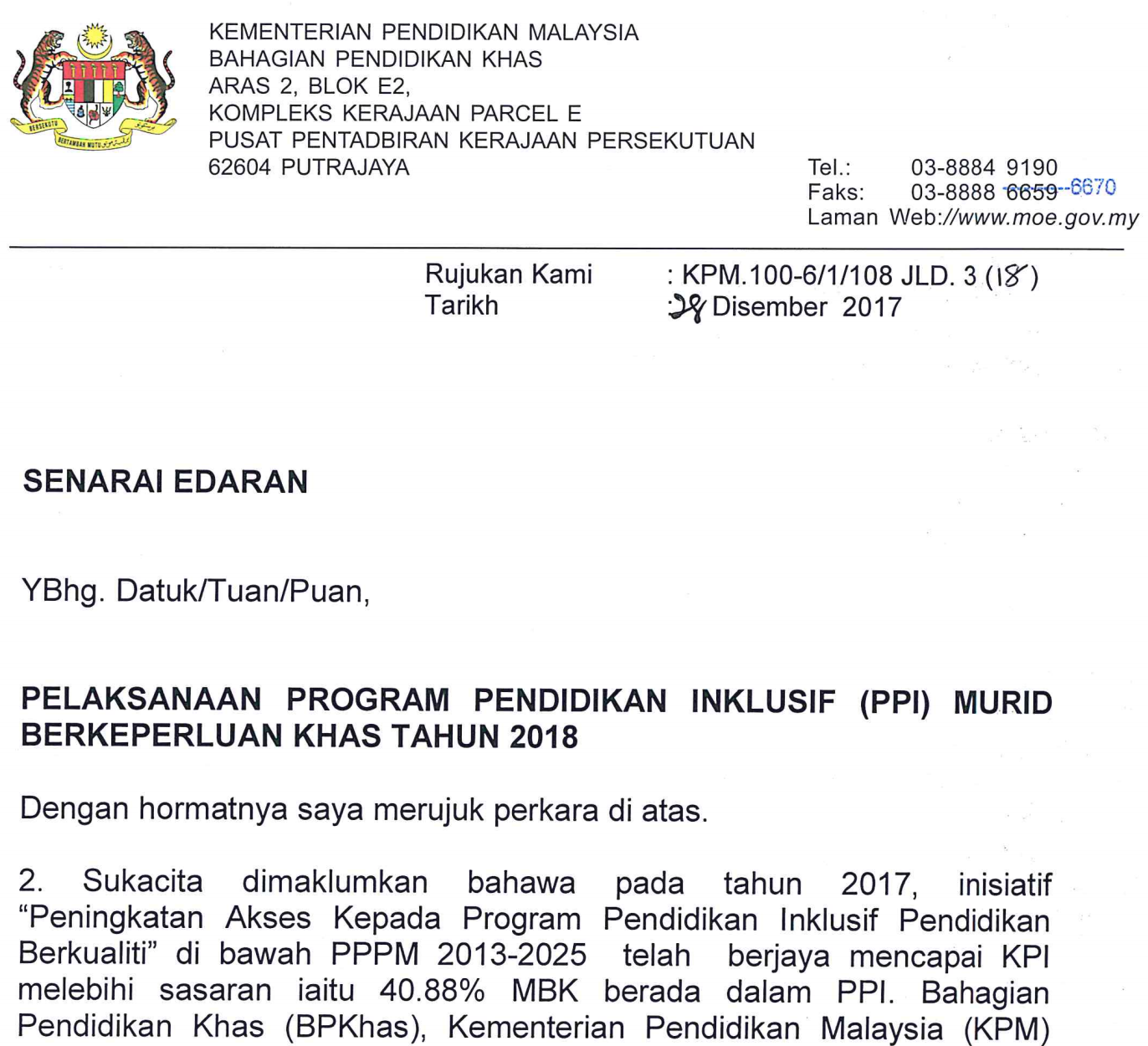 SURAT SIARAN KPI PPI 2018