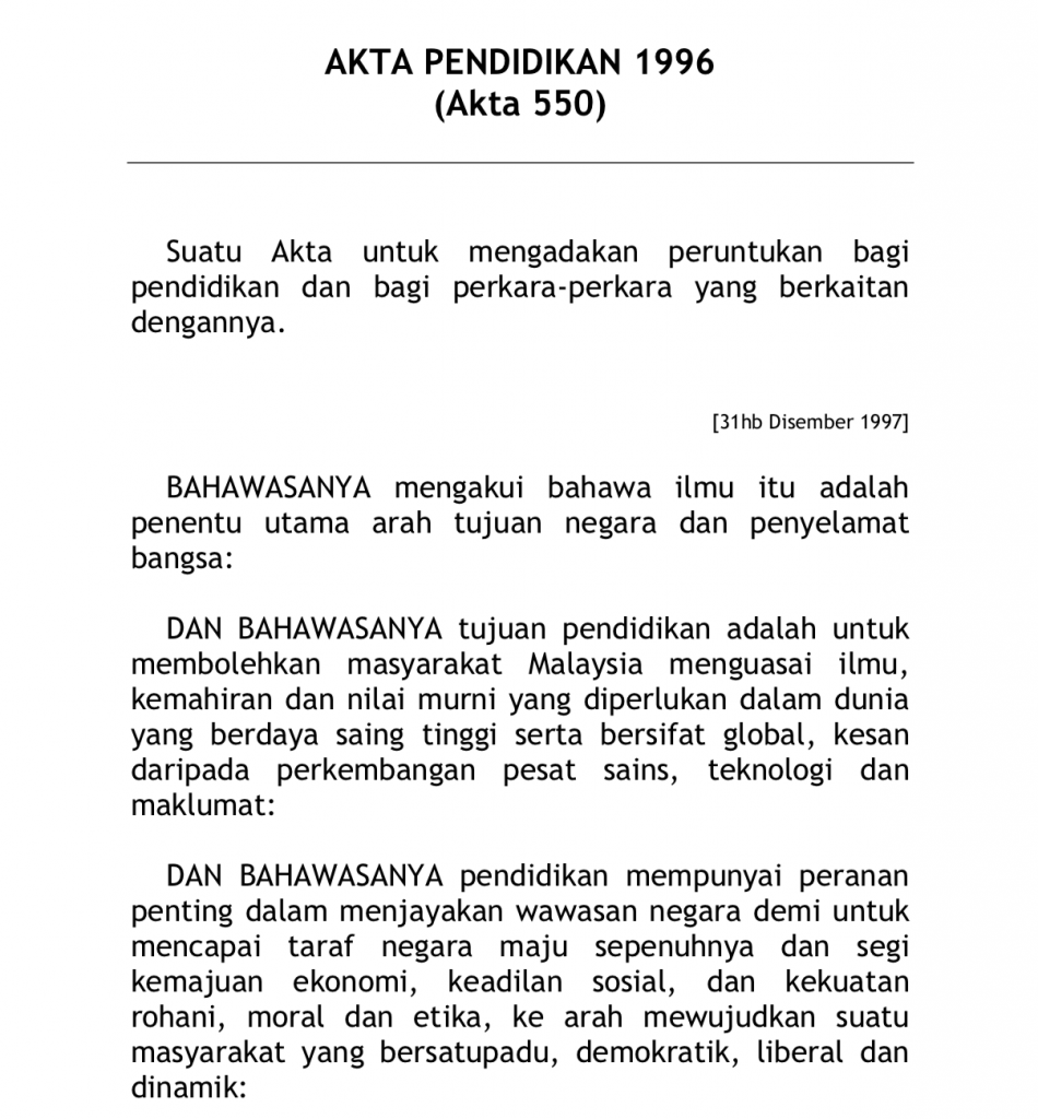AKTA 550(AKTA PENDIDIKAN 1996)